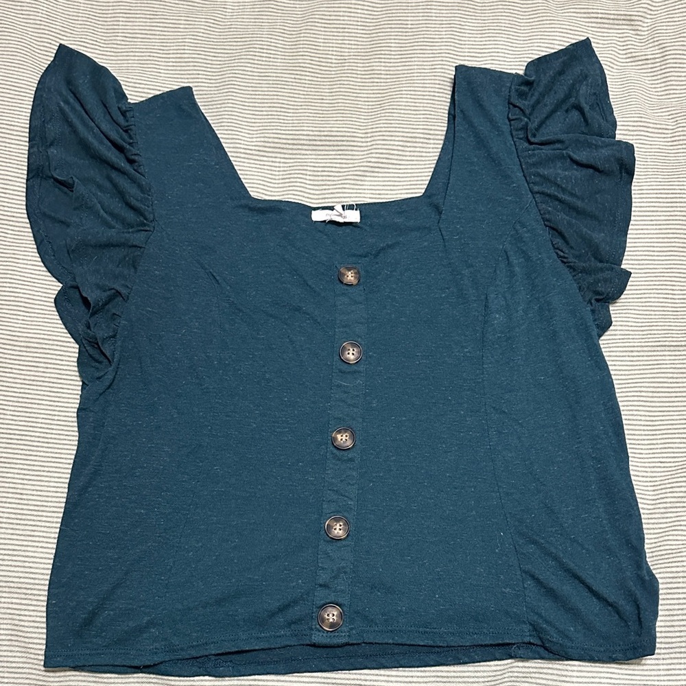 Maurices Teal Blouse with Ruffled Sleeves